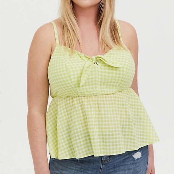 torrid Tops - Torrid Women's Lime Green Gingham Peplum Tie Front Cami Top Size 1 (1X) S…